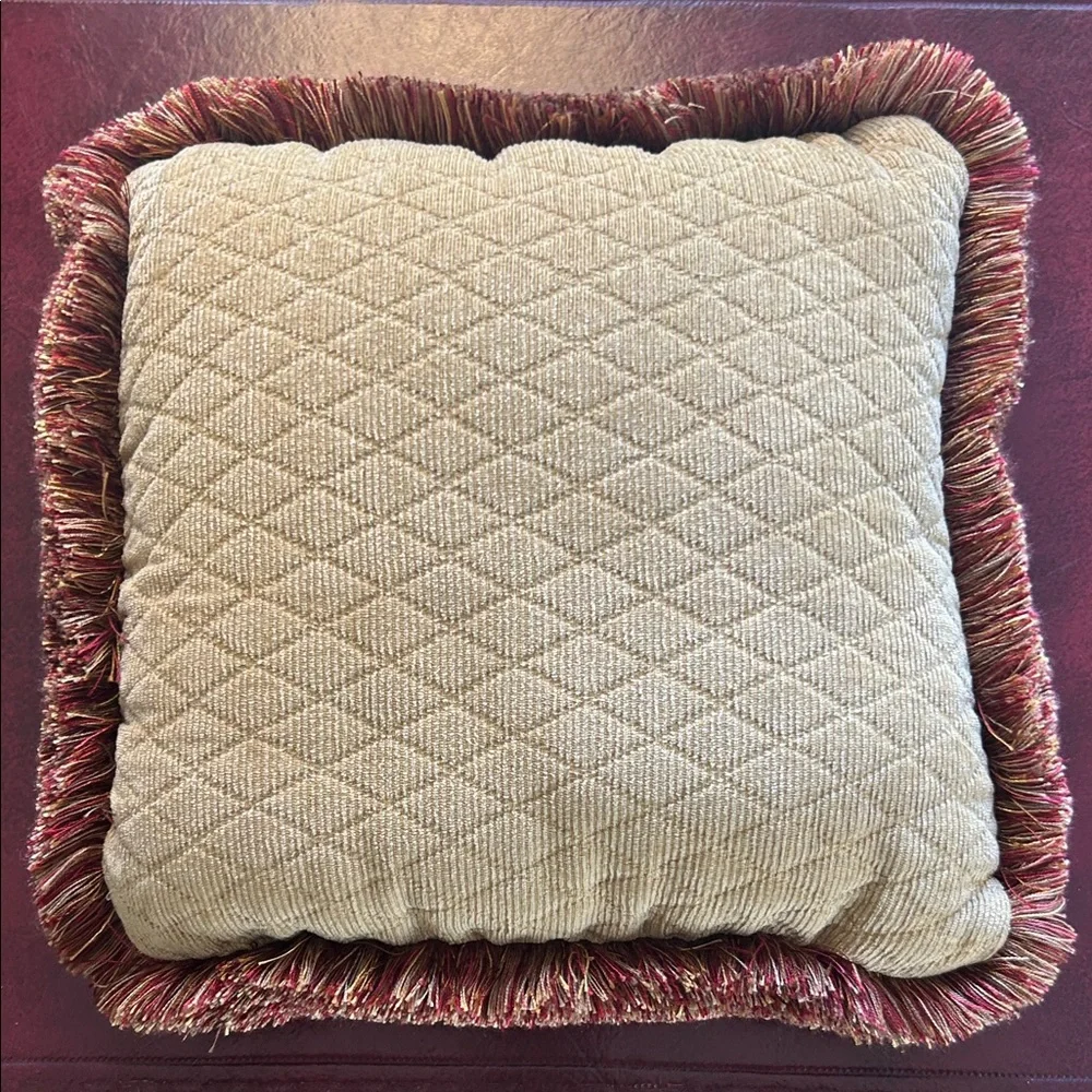 Textured Diamond Quilted Throw Pillow Tan with Fringe Ethan Allen 16”